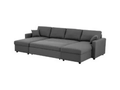 Canapé D'angle Convertible Panoramique + 2 Coffres De Rangement + 2 Coussins - Tissu Gris - L 300 X P 148 X H 83 Cm - OWENS -Deco.fr Soldes Boutique canape 13952349