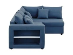 Canapé D'angle Droite Convertible + Coffre De Rangement + 4 Coussins - Tissu Bleu - OWENS -Deco.fr Soldes Boutique canape 13952365