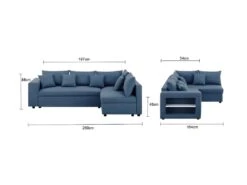 Canapé D'angle Droite Convertible + Coffre De Rangement + 4 Coussins - Tissu Bleu - OWENS -Deco.fr Soldes Boutique canape 13952367