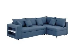 Canapé D'angle Droite Convertible + Coffre De Rangement + 4 Coussins - Tissu Bleu - OWENS -Deco.fr Soldes Boutique canape 13952369