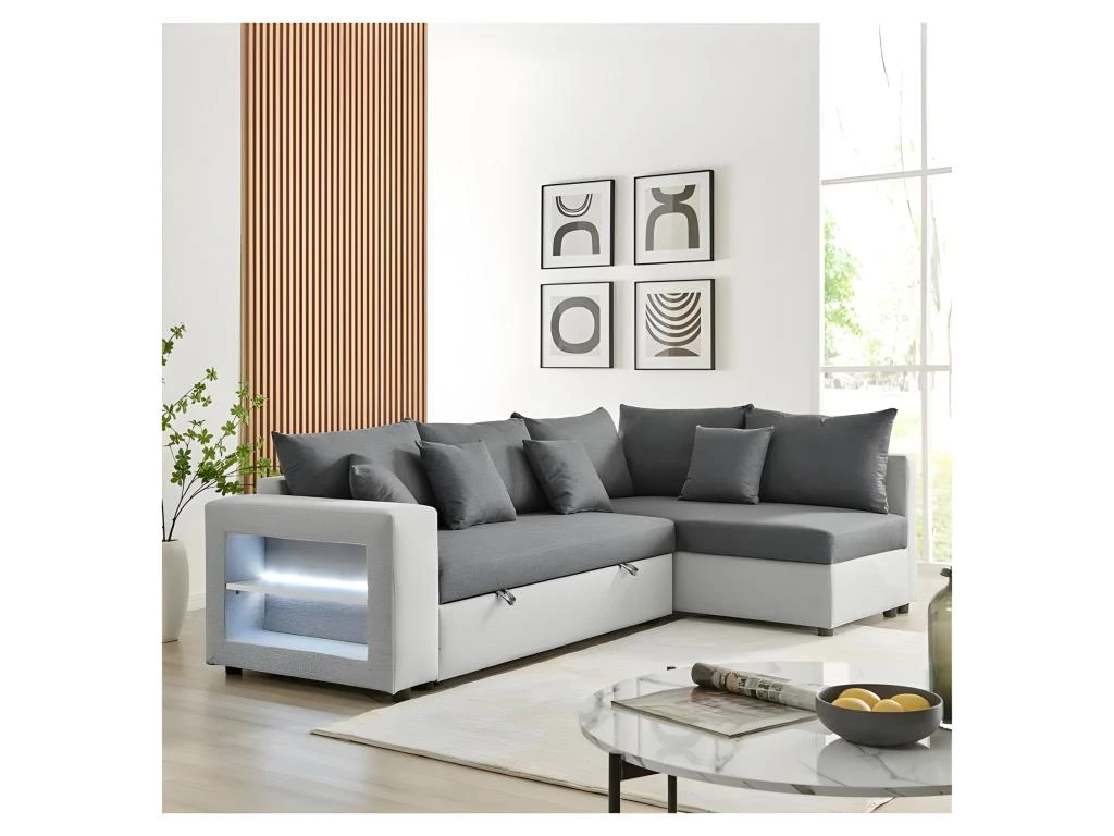 Canapé D'angle Convertible Droite + Coffre De Rangement - Gris Foncé Et Clair - FL ASH 2 Canapé D'angle Convertible Droite + Coffre De Rangement - Gris Foncé Et Clair - FL ASH – Image 2