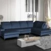 Canapé D'angle Panoramique Droit Convertible En Velours Bleu Nuit SANTANA 10 Canapé D'angle Panoramique Droit Convertible En Velours Bleu Nuit SANTANA -Deco.fr Soldes Boutique canape 14022301