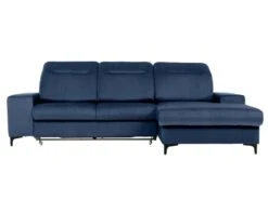 Canapé D'angle Droit Convertible En Velours Bleu SANTANA -Deco.fr Soldes Boutique canape 14023223