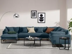 Canapé D'angle Panoramique En Tissu Bleu LESPI