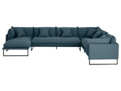 Canapé D'angle Panoramique En Tissu Bleu LESPI -Deco.fr Soldes Boutique canape 14182309