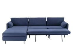 Canapé D'angle Gauche Convertible En Velours Côtelé Bleu Foncé ALEXANDRA -Deco.fr Soldes Boutique canape 14223673