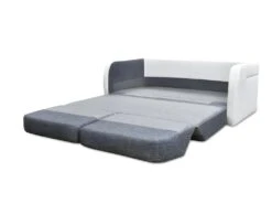 Canapé 2 Places Convertible Déplimousse En Tissu Et Simili VILO - Blanc Et Gris -Deco.fr Soldes Boutique canape 142471