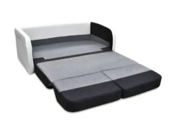 Canapé 2 Places Convertible Déplimousse En Tissu Et Simili VILO - Blanc Et Gris -Deco.fr Soldes Boutique canape 142474