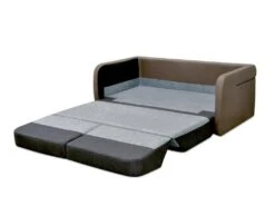 Canapé 2 Places Convertible Déplimousse En Tissu Et Simili VILO - Blanc Et Gris -Deco.fr Soldes Boutique canape 142481