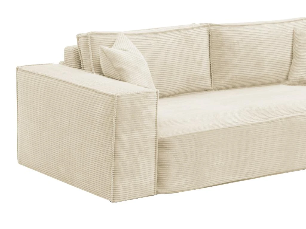 Canapé 4 Places Convertible Express En Velours Côtelé Beige AMELIA -Couchage 160 Cm - Matelas 14 Cm Avec Mémoire De Forme DUNLOPILLO 4 Canapé 4 Places Convertible Express En Velours Côtelé Beige AMELIA -Couchage 160 Cm - Matelas 14 Cm Avec Mémoire De Forme DUNLOPILLO – Image 4