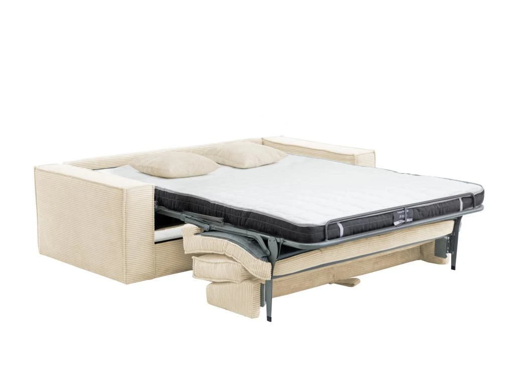 Canapé 4 Places Convertible Express En Velours Côtelé Beige AMELIA -Couchage 160 Cm - Matelas 14 Cm Avec Mémoire De Forme DUNLOPILLO 6 Canapé 4 Places Convertible Express En Velours Côtelé Beige AMELIA -Couchage 160 Cm - Matelas 14 Cm Avec Mémoire De Forme DUNLOPILLO – Image 6