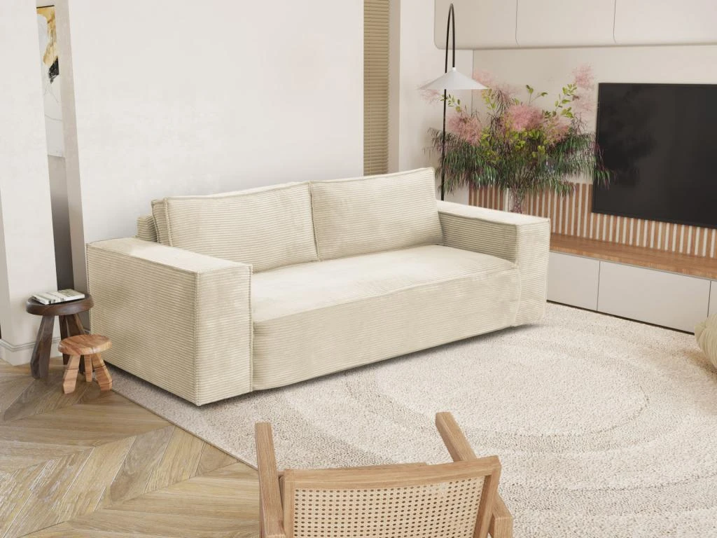 Canapé 4 Places Convertible Express En Velours Côtelé Beige AMELIA -Couchage 160 Cm - Matelas 14 Cm Avec Mémoire De Forme DUNLOPILLO 1 Canapé 4 Places Convertible Express En Velours Côtelé Beige AMELIA -Couchage 160 Cm - Matelas 14 Cm Avec Mémoire De Forme DUNLOPILLO