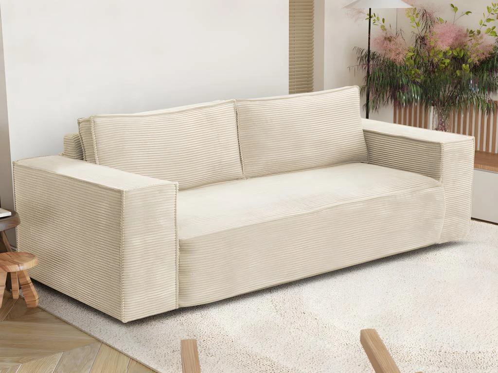Canapé 4 Places Convertible Express En Velours Côtelé Beige AMELIA -Couchage 160 Cm - Matelas 14 Cm Avec Mémoire De Forme DUNLOPILLO 8 Canapé 4 Places Convertible Express En Velours Côtelé Beige AMELIA -Couchage 160 Cm - Matelas 14 Cm Avec Mémoire De Forme DUNLOPILLO – Image 8