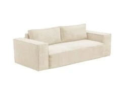 Canapé 3 Places Convertible Express En Velours Côtelé Beige AMELIA - Couchage 140 Cm - Matelas 14 Cm Avec Mémoire De Forme DUNLOPILLO -Deco.fr Soldes Boutique canape 14290271