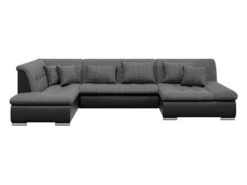 Canapé D'angle Gauche Panoramique Convertible En Tissu Texturé Et Simili Gris Et Noir SONDRIO -Deco.fr Soldes Boutique canape 14291049