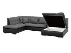 Canapé D'angle Gauche Panoramique Convertible En Tissu Texturé Et Simili Gris Et Noir SONDRIO -Deco.fr Soldes Boutique canape 14394275