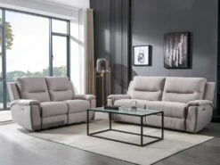 Canapé 3 Places Relax électrique En Tissu Gris Clair URSULA II