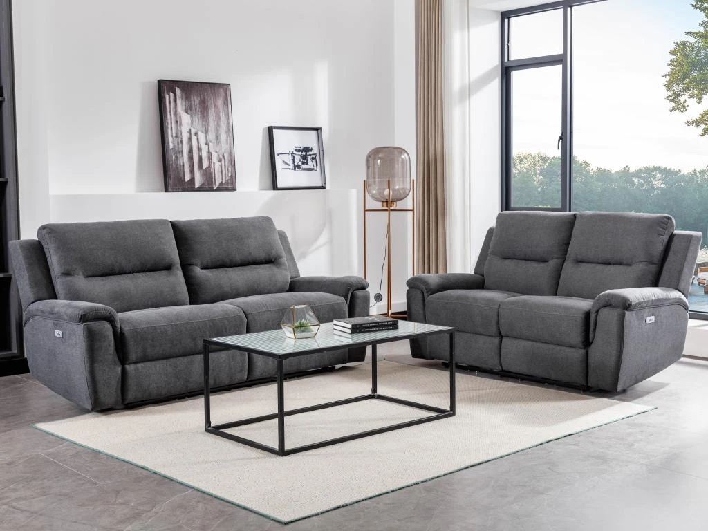 Canapé 3 Places Relax électrique En Tissu Anthracite URSULA II 1 Canapé 3 Places Relax électrique En Tissu Anthracite URSULA II