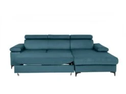 Canapé D'angle Droit Convertible En Velours Bleu Canard Avec Têtières ELIKIA -Deco.fr Soldes Boutique canape 14461085
