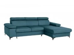 Canapé D'angle Droit Convertible En Velours Bleu Canard Avec Têtières ELIKIA -Deco.fr Soldes Boutique canape 14461087