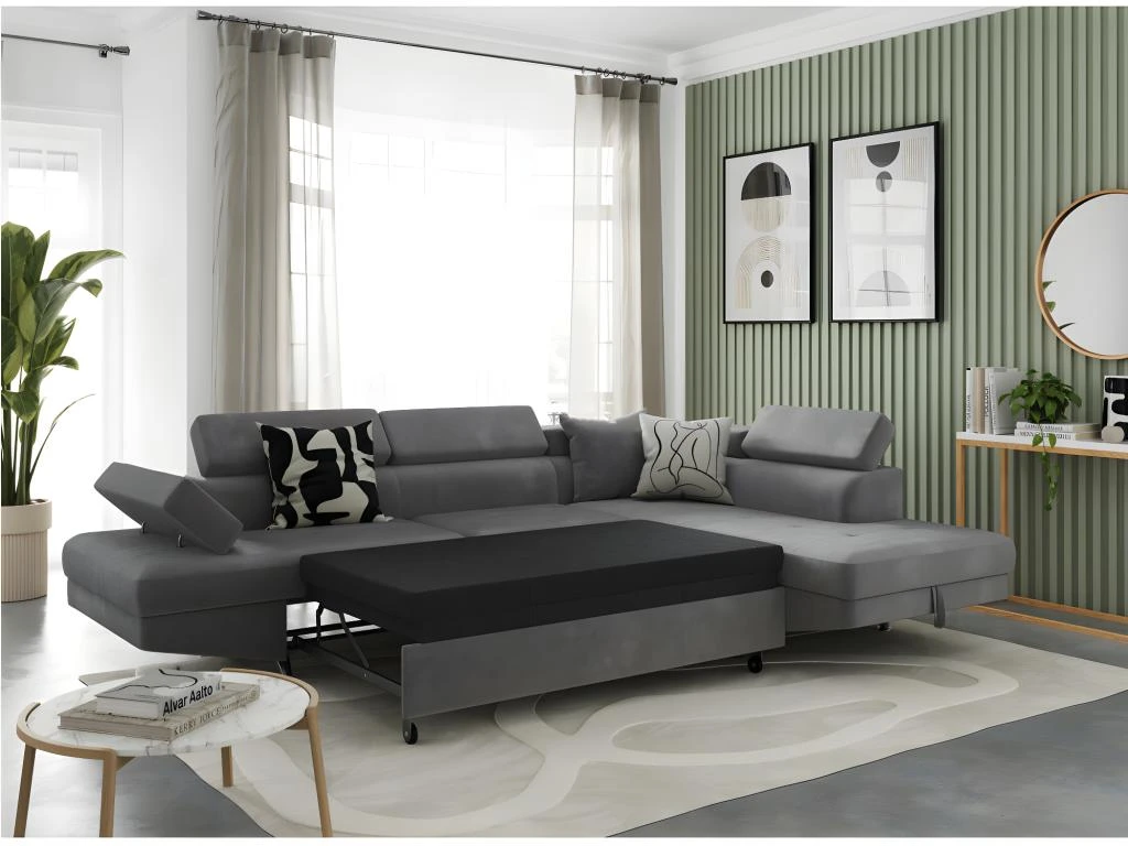 Canapé D'angle RIO Convertible Avec Coffre En Microfibre - Angle Droit, Gris 2 Canapé D'angle RIO Convertible Avec Coffre En Microfibre - Angle Droit, Gris – Image 2