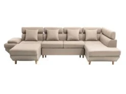 Canapé D'Angle Panoramique MAIA Convertible En Tissu - Angle Droit, Beige