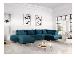 Canapé D'Angle Panoramique MAIA Convertible En Tissu - Angle Droit, Bleu Canard -Deco.fr Soldes Boutique canape 14643969