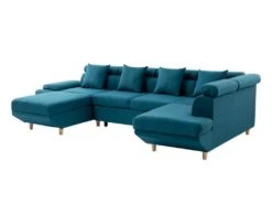 Canapé D'Angle Panoramique MAIA Convertible En Tissu - Angle Droit, Bleu Canard -Deco.fr Soldes Boutique canape 14643973