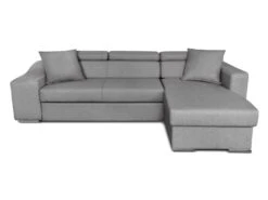 Canapé D'Angle ELONA Convertible En Tissu Gris Clair Avec Poufs De Rangement à Gauche