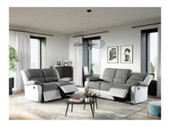 Canapé Relaxation 3 Places Microfibre Et Simili DETENTE - Blanc Et Gris -Deco.fr Soldes Boutique canape 14650145