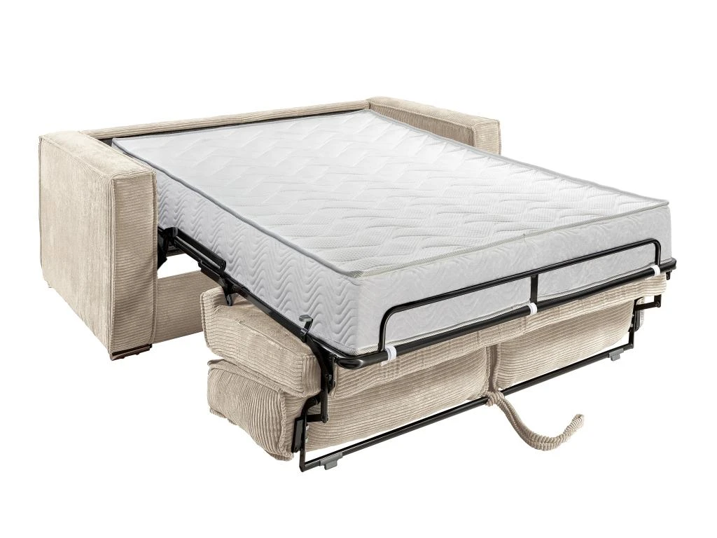 Canapé 3 Places Convertible Express En Velours Côtelé Beige - Couchage 140 Cm - Matelas 22 Cm LORETO 4 Canapé 3 Places Convertible Express En Velours Côtelé Beige - Couchage 140 Cm - Matelas 22 Cm LORETO – Image 4