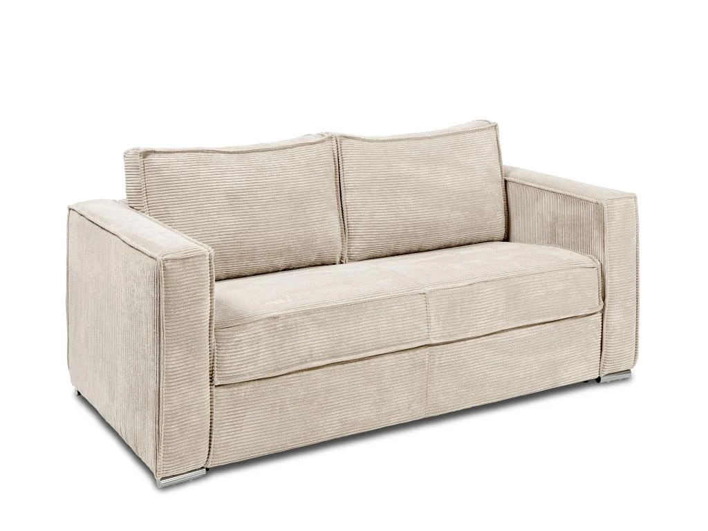 Canapé 3 Places Convertible Express En Velours Côtelé Beige - Couchage 140 Cm - Matelas 22 Cm LORETO 2 Canapé 3 Places Convertible Express En Velours Côtelé Beige - Couchage 140 Cm - Matelas 22 Cm LORETO – Image 2