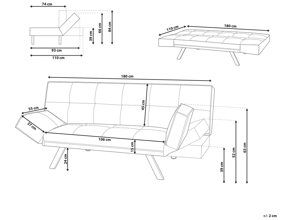 Canapé Convertible 3 Places En Tissu Bleu Foncé BRISTOL 4 Canapé Convertible 3 Places En Tissu Bleu Foncé BRISTOL – Image 4