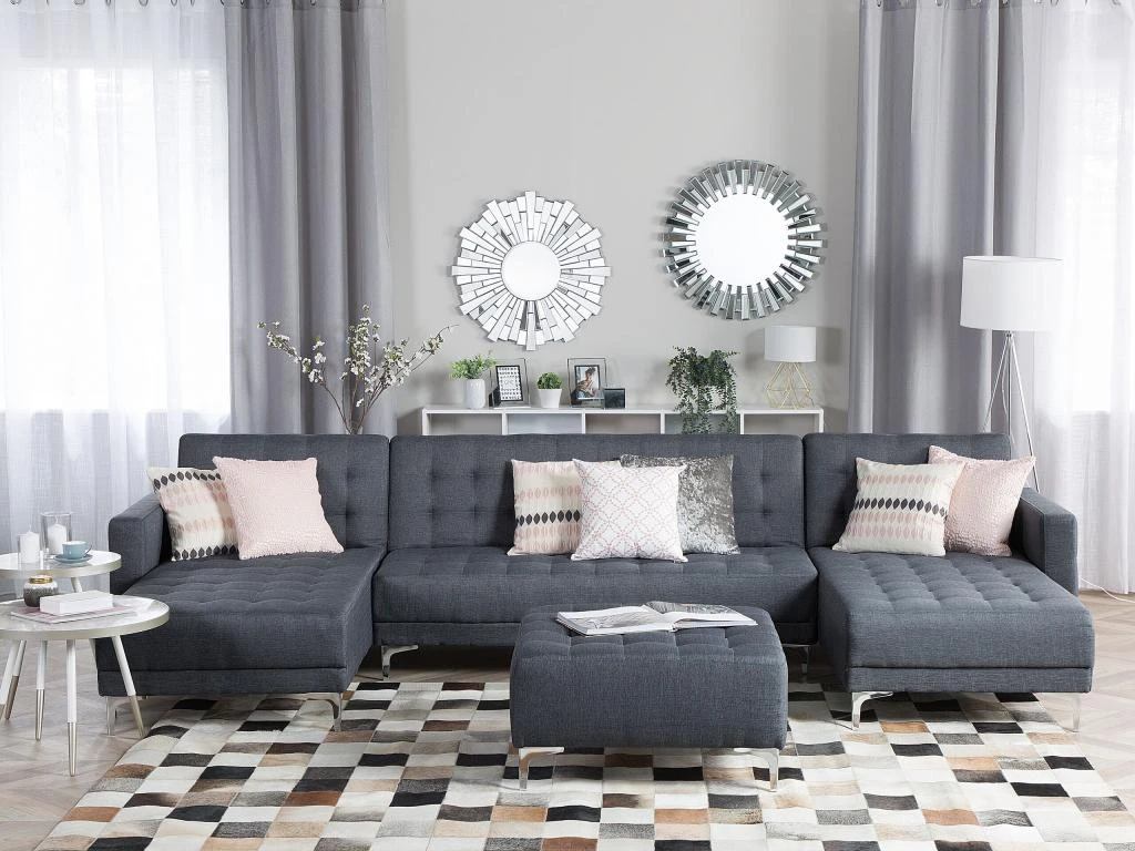 Canapé Panoramique Convertible En Tissu Gris Foncé 5 Places ABERDEEN 1 Canapé Panoramique Convertible En Tissu Gris Foncé 5 Places ABERDEEN