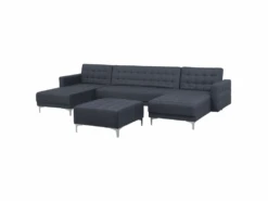 Canapé Panoramique Convertible En Tissu Gris Foncé 5 Places Avec Pouf ABERDEEN -Deco.fr Soldes Boutique canape 14826309