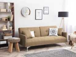 Canapé Convertible 3 Places En Tissu Beige LUCAN