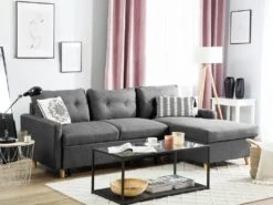 Canapé Angle à Gauche Convertible 4 Places En Tissu Gris Foncé FLAKK