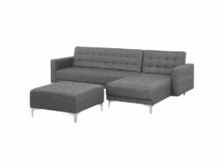 Canapé Angle Gauche Convertible En Tissu Gris Clair 4 Places Avec Pouf ABERDEEN -Deco.fr Soldes Boutique canape 14876763