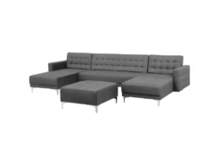 Canapé Panoramique Convertible En Tissu Gris Clair 5 Places Avec Pouf ABERDEEN -Deco.fr Soldes Boutique canape 14876867
