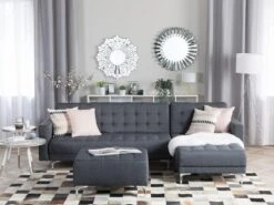 Canapé Angle Gauche Convertible En Tissu Gris Foncé 4 Places ABERDEEN