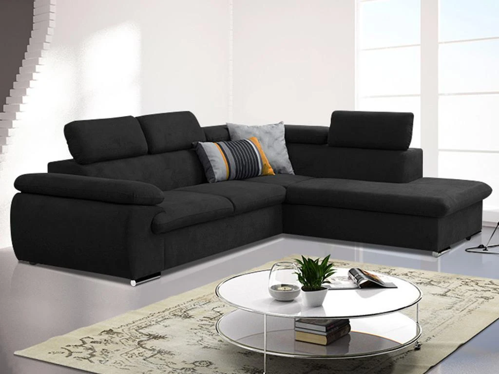 Canapé D'angle Convertible En Tissu Avec Coffre De Rangement FABIEN - Noir - Angle Droit 1 Canapé D'angle Convertible En Tissu Avec Coffre De Rangement FABIEN - Noir - Angle Droit