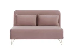 Banquette Convertible 2 Places - Velours Rose Pieds Doré - Style Scandinave - L 130 X P 90 X H 81 Cm - DEPLO