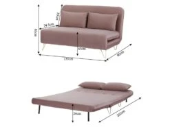 Banquette Convertible 2 Places - Velours Rose Pieds Doré - Style Scandinave - L 130 X P 90 X H 81 Cm - DEPLO -Deco.fr Soldes Boutique canape 15019159