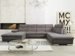Canapé D'angle Gauche Panoramique Convertible En Tissu Anthracite SUNTER II