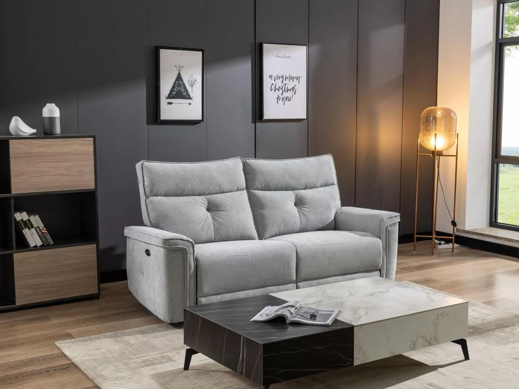 Canapé 2 Places Relax électrique En Tissu Gris BENJAMIN 1 Canapé 2 Places Relax électrique En Tissu Gris BENJAMIN