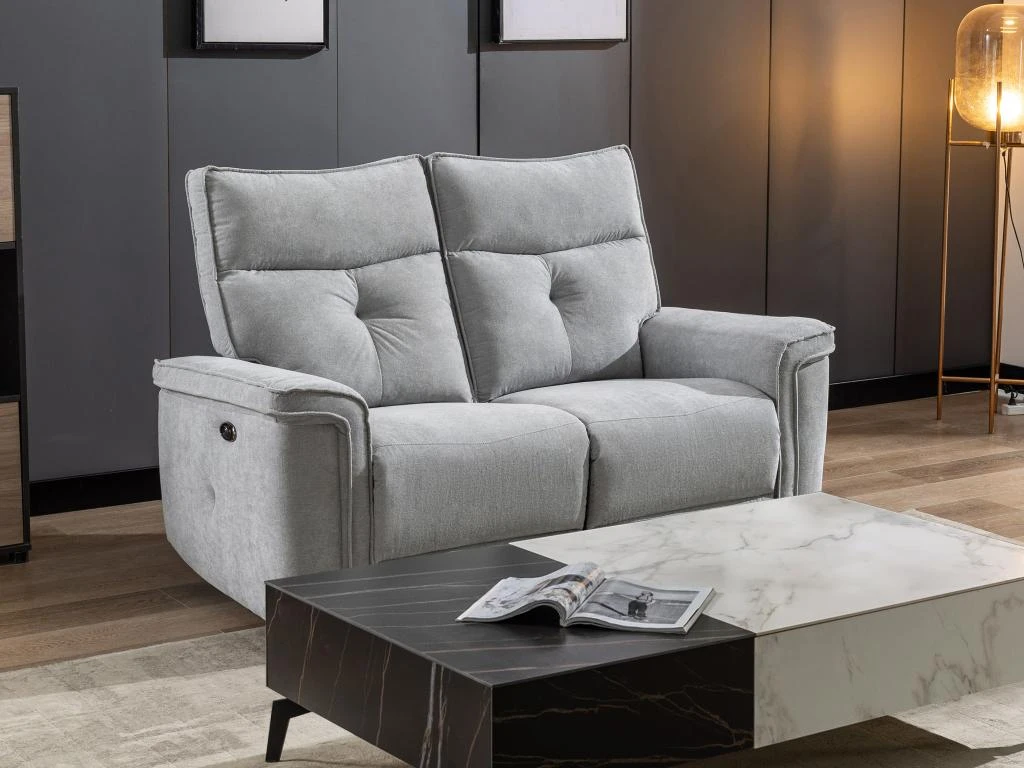 Canapé 2 Places Relax électrique En Tissu Gris BENJAMIN 9 Canapé 2 Places Relax électrique En Tissu Gris BENJAMIN – Image 9