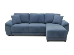 Canapé D'angle Convertible Réversible 4 Places ARIEL - Tissu Bleu - Coffre De Rangement - L 257 X P 159 X H 88 Cm