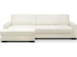 Canapé D'angle à Gauche Convertible 3 Places Avec Coffre En Tissu Bouclé écru - Arty