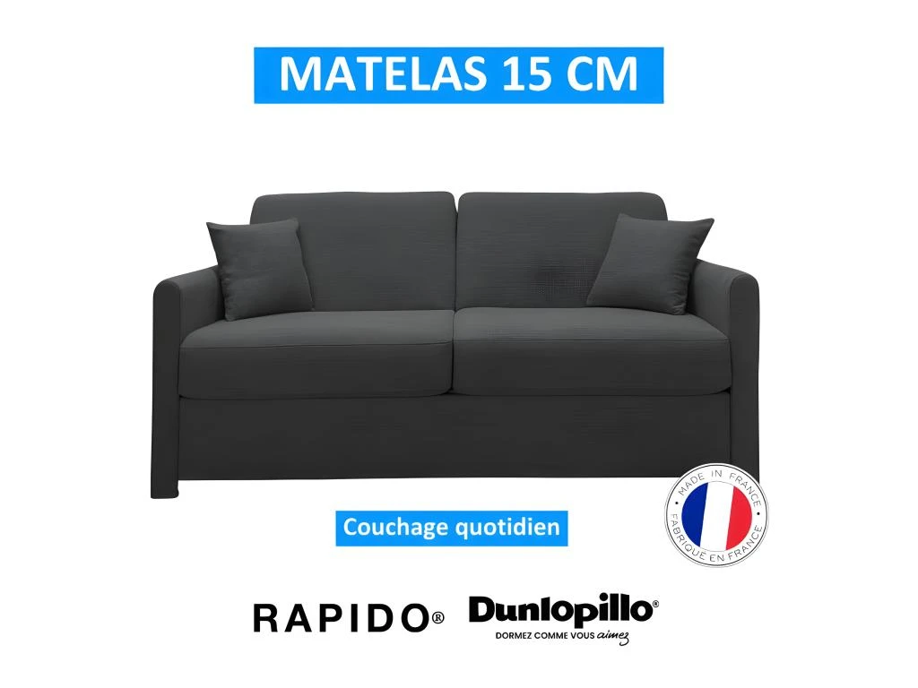 XENON Canapé Convertible 3 Places Gris Ardoise Matelas Dunlopillo 140cm 3 XENON Canapé Convertible 3 Places Gris Ardoise Matelas Dunlopillo 140cm – Image 3