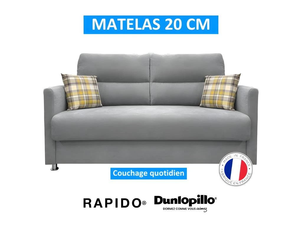 ATOME Canapé Convertible 3 Places Gris Et Coussins à Motifs Matelas Dunlopillo 140cm 3 ATOME Canapé Convertible 3 Places Gris Et Coussins à Motifs Matelas Dunlopillo 140cm – Image 3
